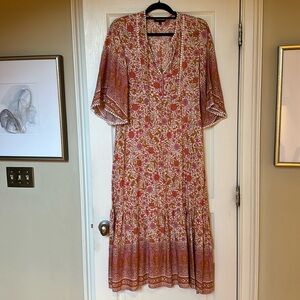 Aly Daly, pink and orange cotton maxi dress, size Large.